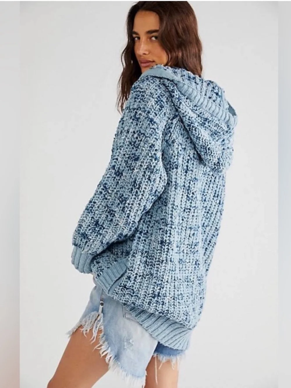 Free People Never Leaving Hoodie Sweater Slouchy in Blue
